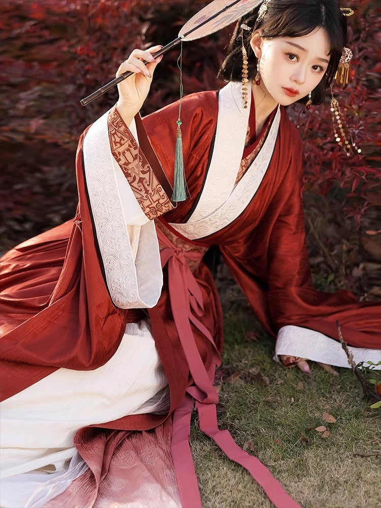 ヴィンテージレッドオリジナル漢服:志珠寶、女性の中国風天花に戦国時代の精神を蘇らせる