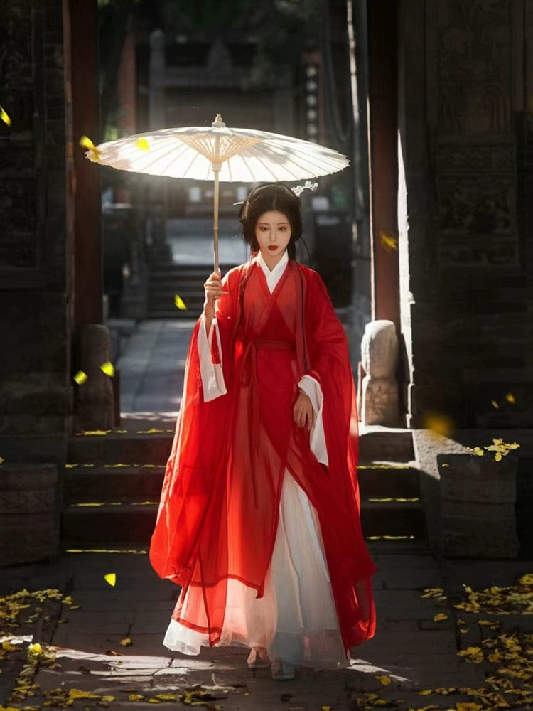 Crimson Beauty: 魏晋スタイルにインスピレーションを得た 2024 年の新しい漢服アンサンブル