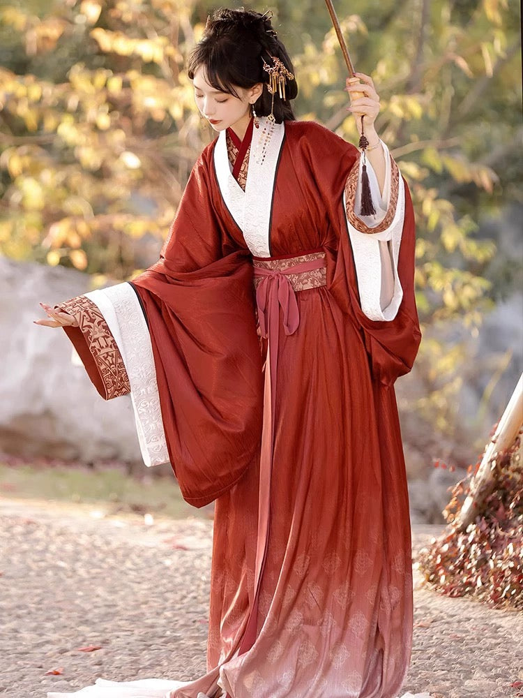 ヴィンテージレッドオリジナル漢服:志珠寶、女性の中国風天花に戦国時代の精神を蘇らせる