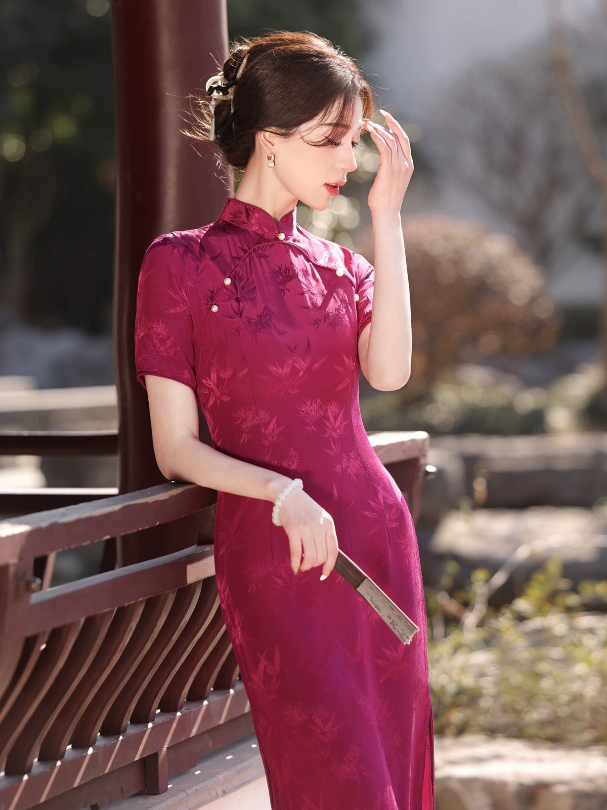 Deep Crimson Hanfu Qipao Cheongsam Dress Skirt, gifts for women 2024