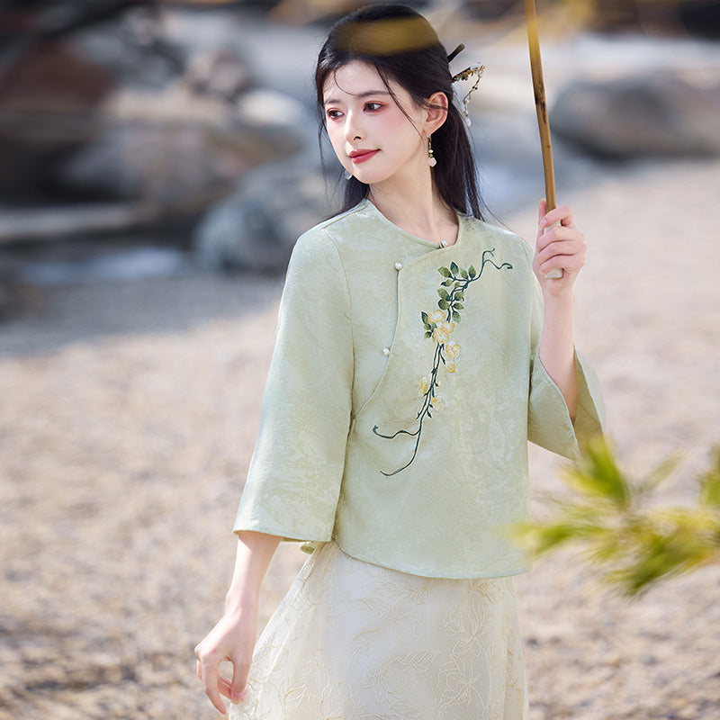 Lookbook Series Plus Size Printing Hanfu 8008+8009 Green Beige