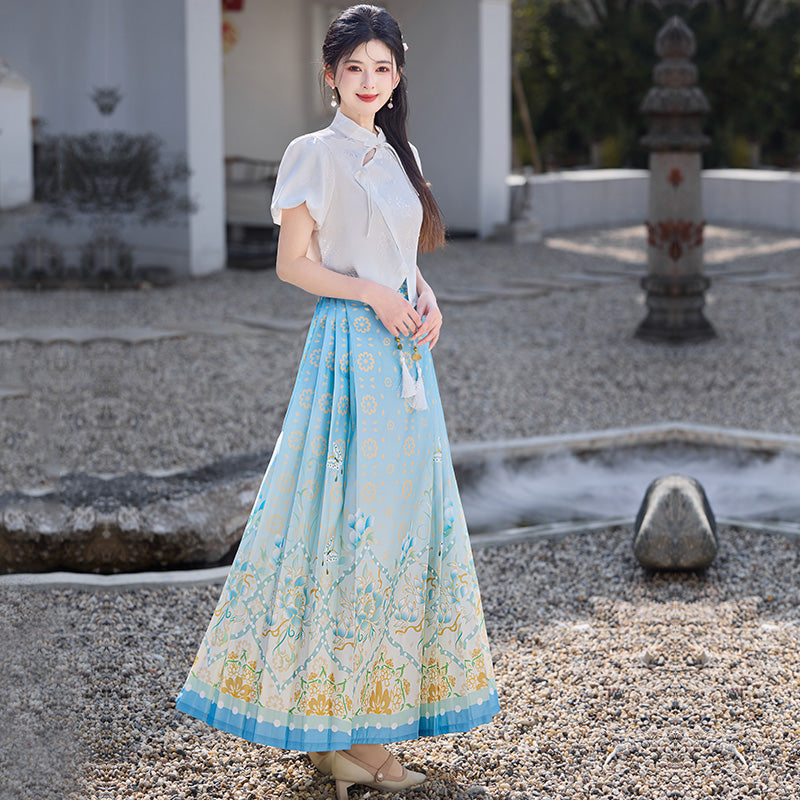 Lookbook Series Plus Size Printing Hanfu 2326+12177 Blue