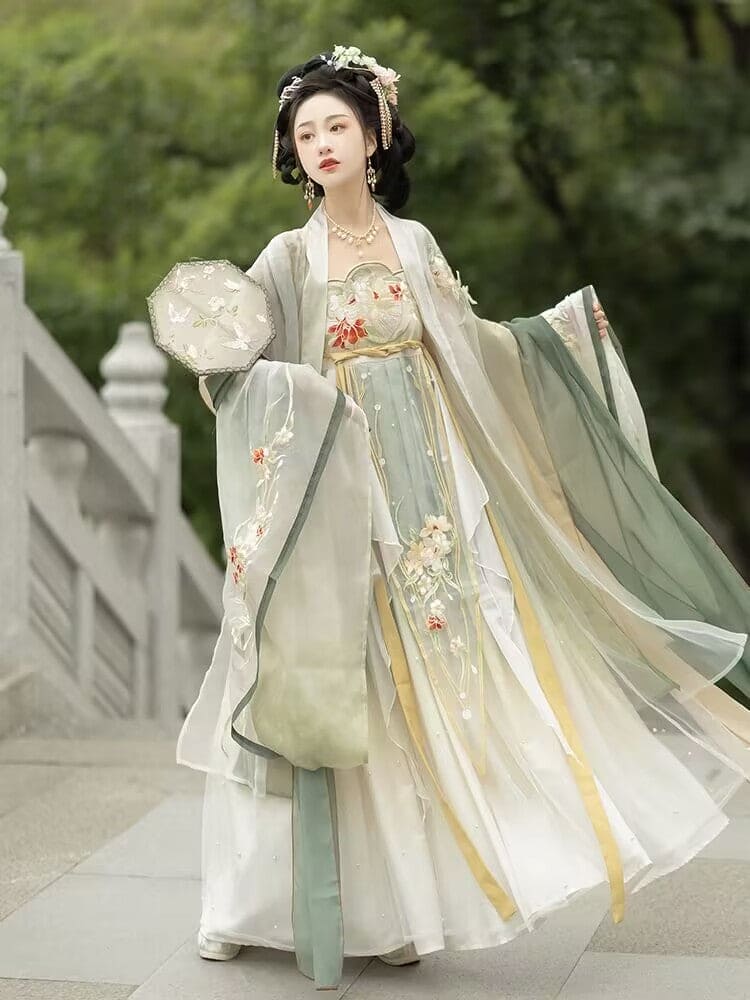 伝統の優雅さ:唐時代にインスピレーションを得た漢服、刺繍入りのHeziスカートとワイドスリーブの女性用