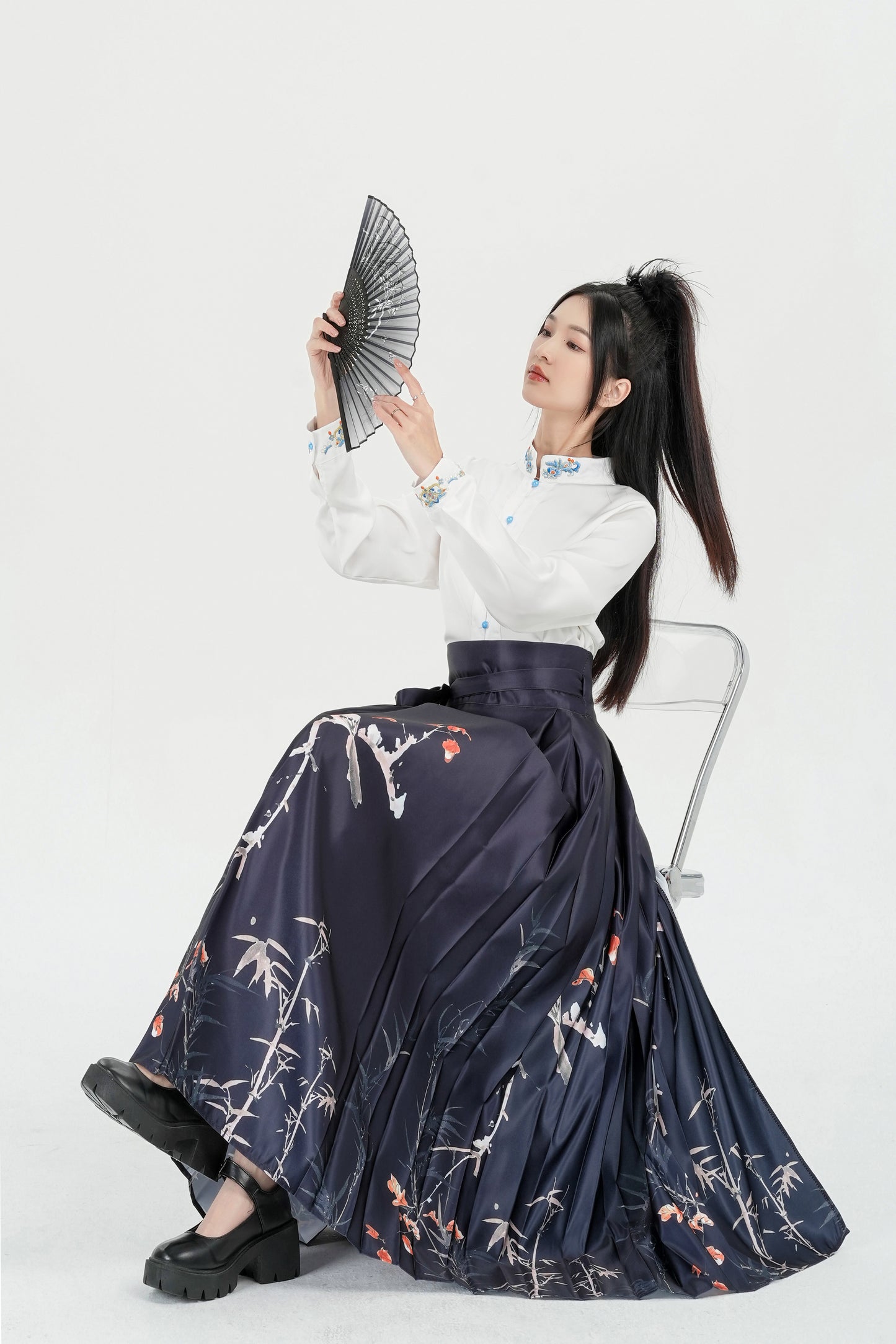 Horse Face High Waist Pleated Hanfu Qipao Cheongsam Dress Skirt, MaMianQun gifts for women 2024 #3701A