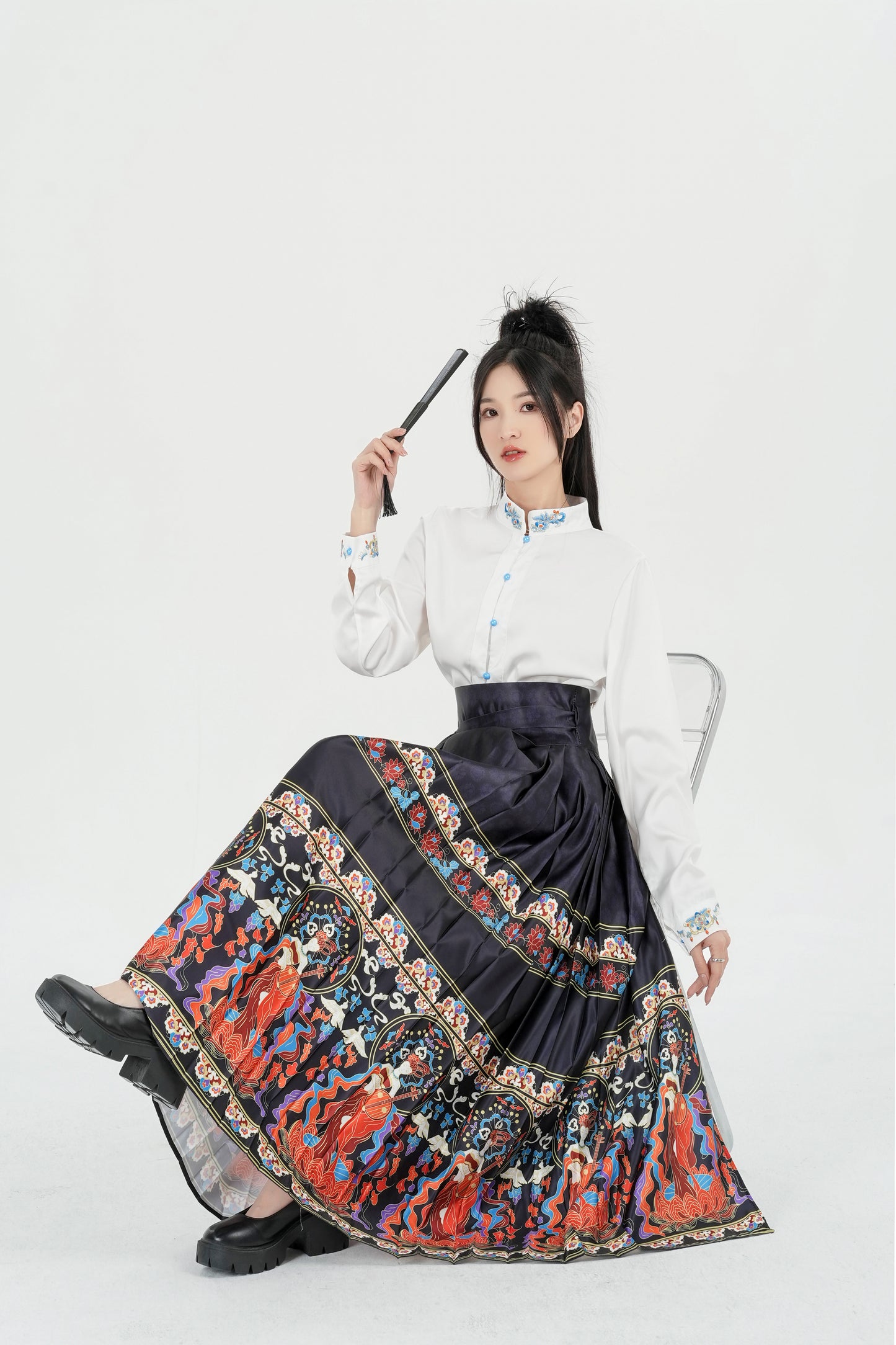 Horse Face High Waist Pleated Hanfu Qipao Cheongsam Dress Skirt, MaMianQun gifts for women 2024 #3702A