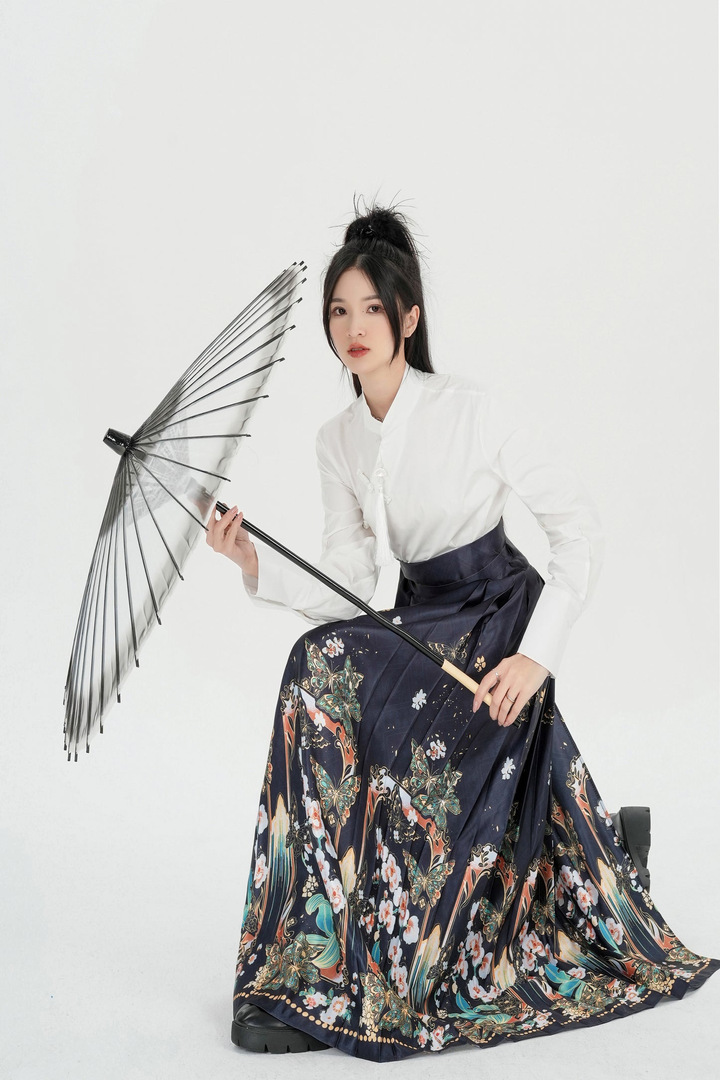 Horse Face High Waist Wrap Print knot Floral Hanfu Qipao Cheongsam Dress Skirt, MaMianQun gifts for women 2024 #3703A