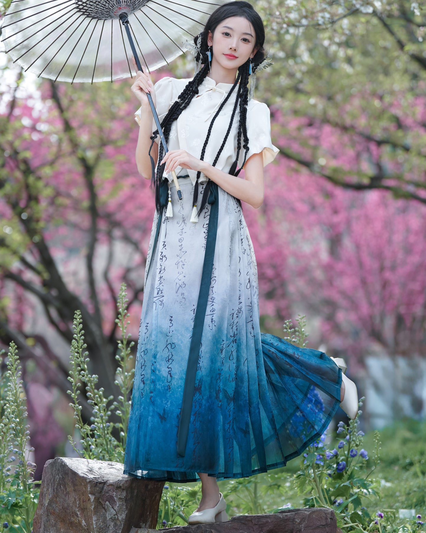 Horse Face High Waist Pleated Hanfu Qipao Cheongsam Dress Skirt, MaMianQun gifts for women 2024 #2328