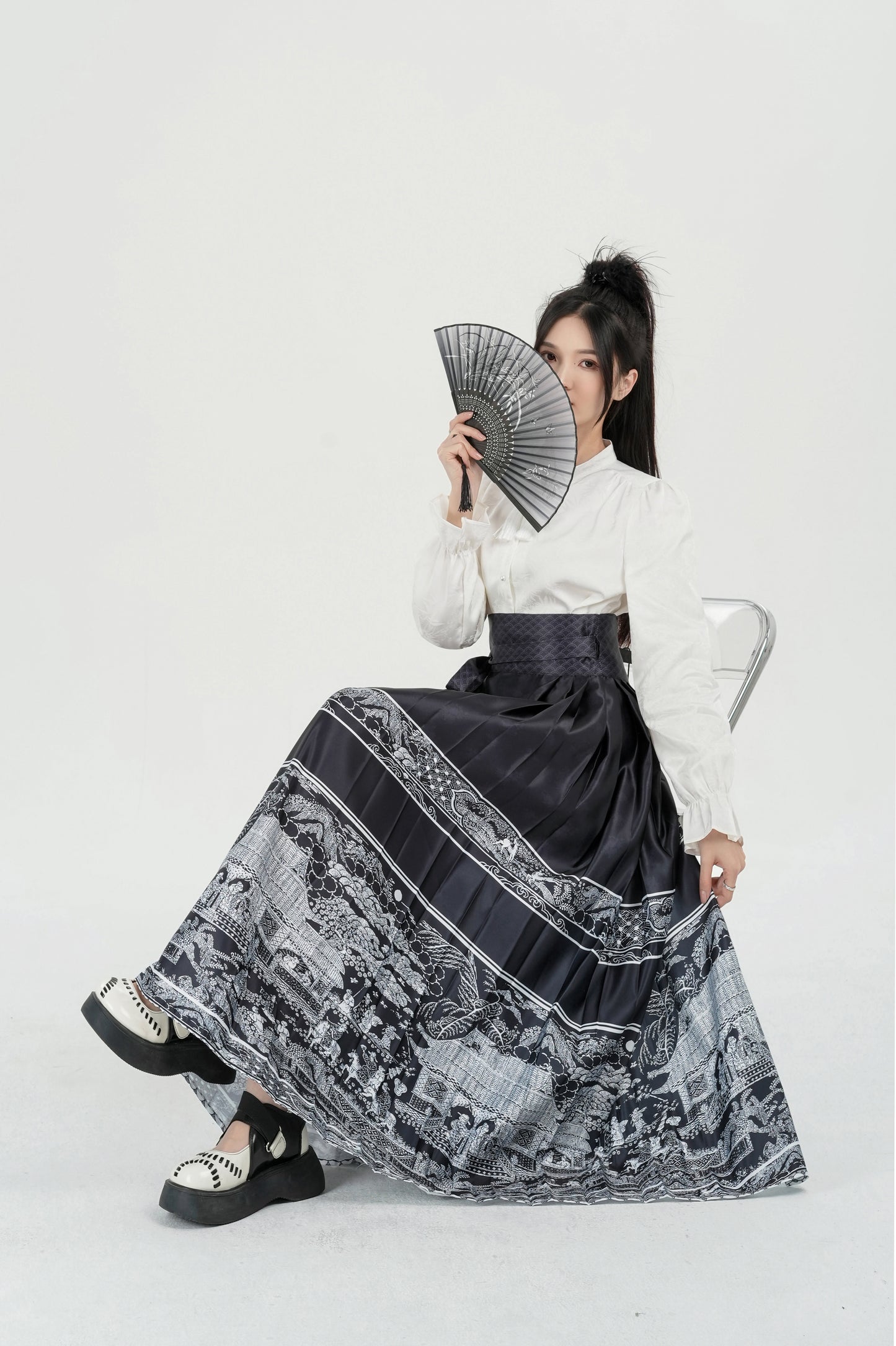 Horse Face High Waist Pleated Hanfu Qipao Cheongsam Dress Skirt, MaMianQun gifts for women 2024 #3705A