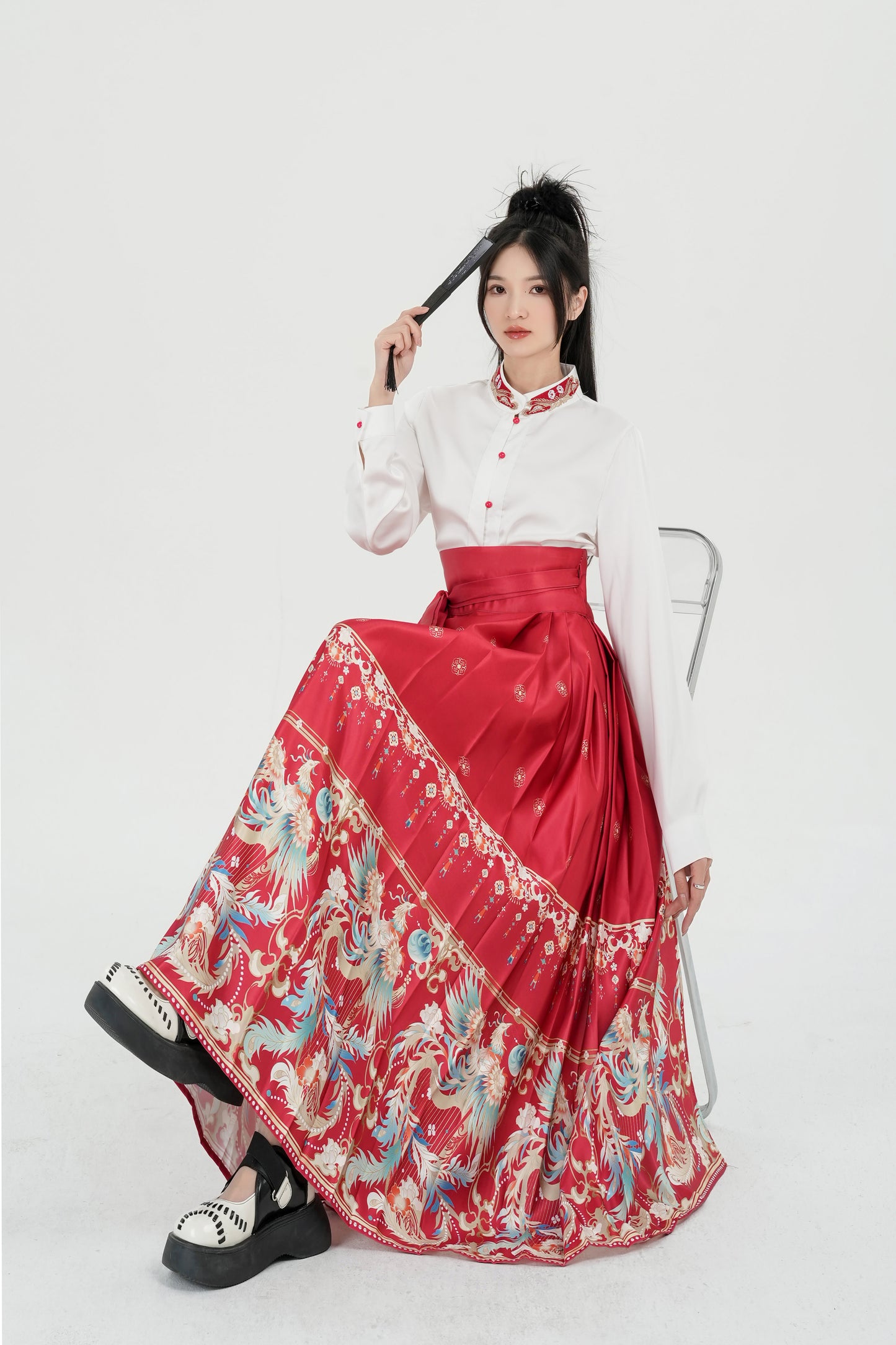 Horse Face High Waist Pleated Hanfu Qipao Cheongsam Dress Skirt, MaMianQun gifts for women 2024 #3706A