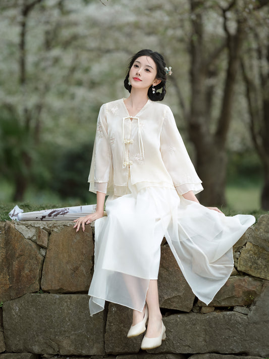 Lookbook Series Plus Size Printing Hanfu 2330+2331 Beige