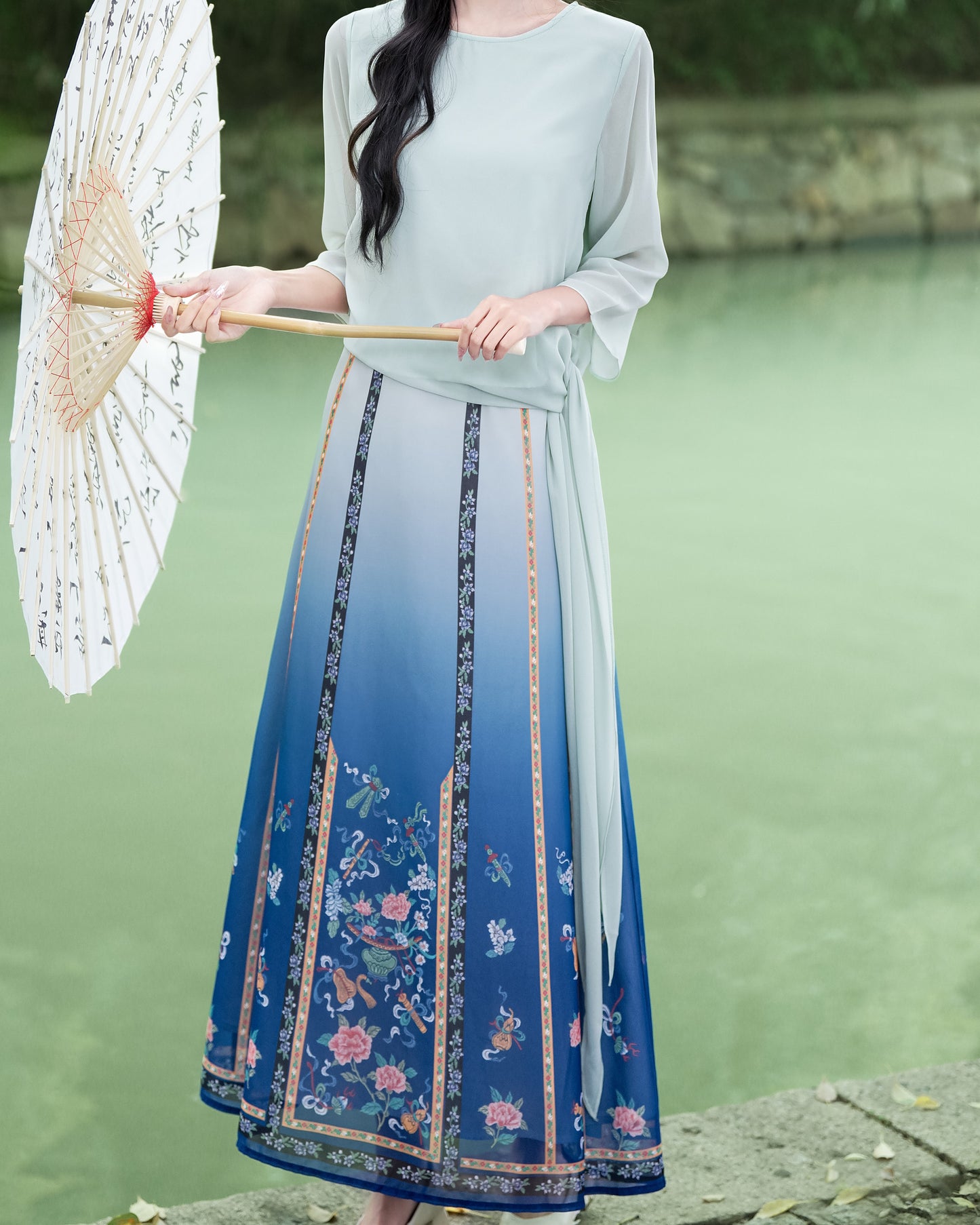 Horse Face High Waist Pleated Hanfu Qipao Cheongsam Dress Skirt, MaMianQun gifts for women 2024 #12128
