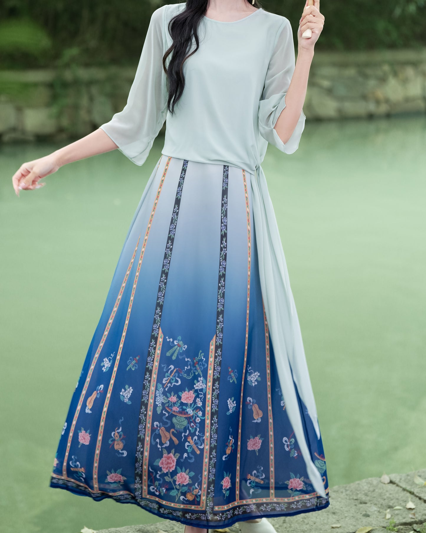 Horse Face High Waist Pleated Hanfu Qipao Cheongsam Dress Skirt, MaMianQun gifts for women 2024 #12128