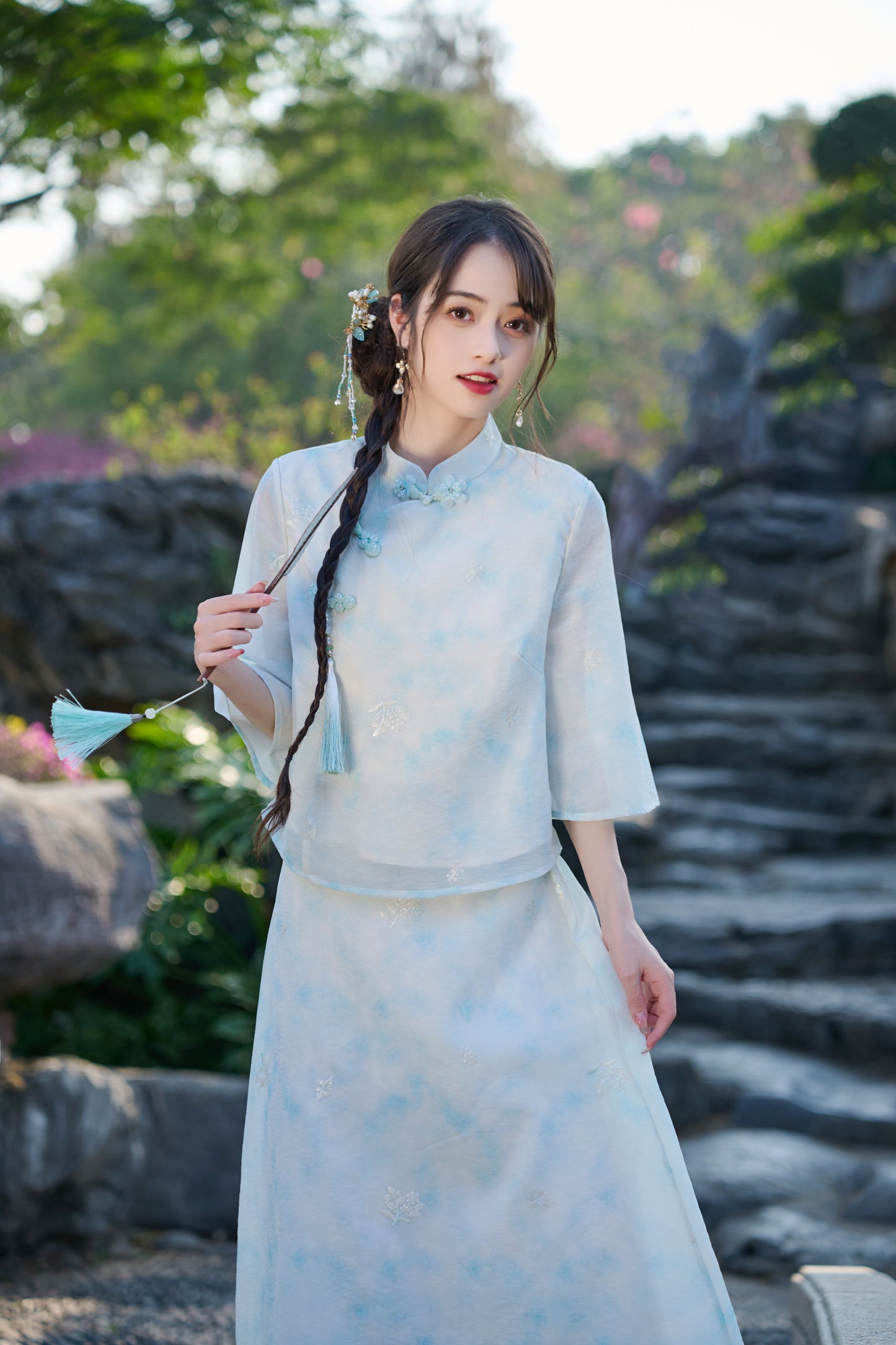 Lookbook Series Plus Size Printing Hanfu 8021+8022 Blue