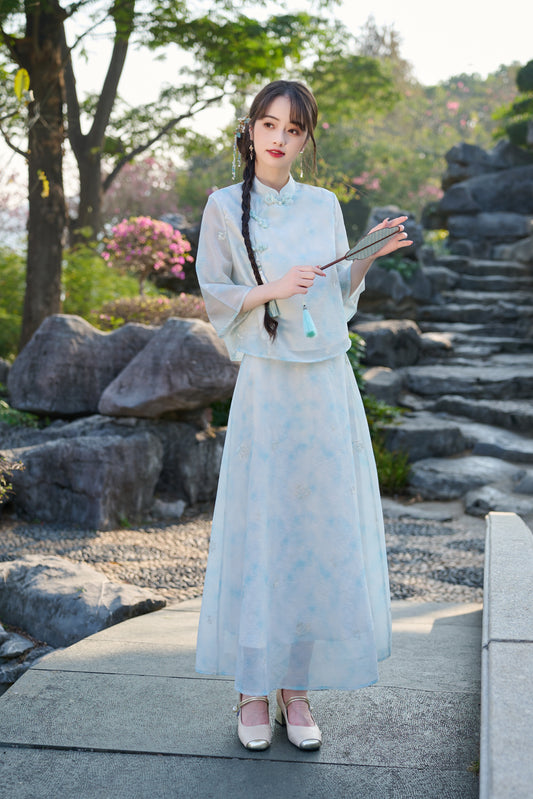 Lookbook Series Plus Size Printing Hanfu 8021+8022 Blue