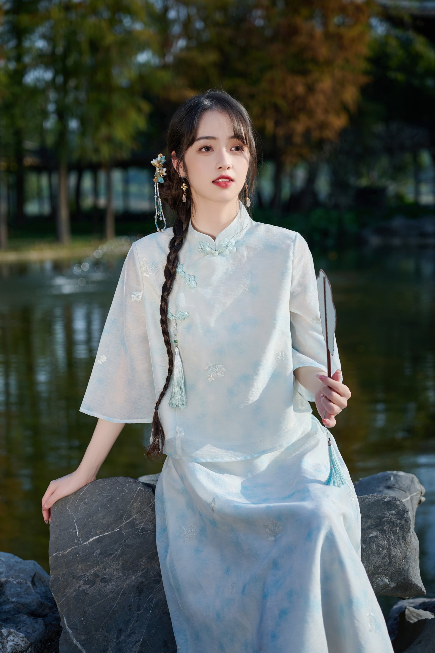 Lookbook Series Plus Size Printing Hanfu 8021+8022 Blue