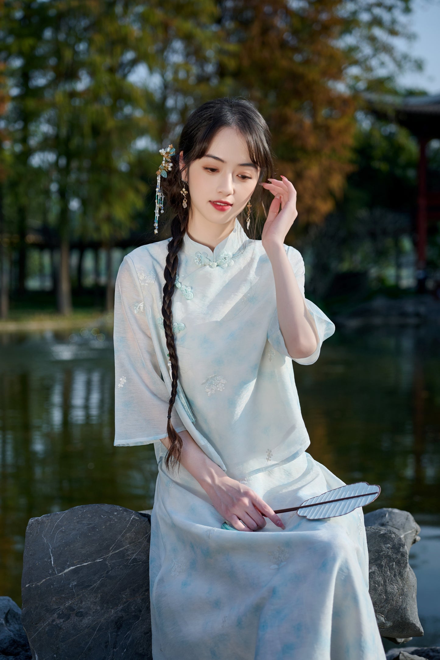 Lookbook Series Plus Size Printing Hanfu 8021+8022 Blue