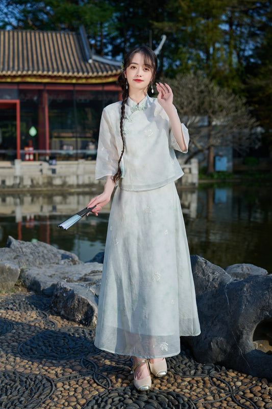 Lookbook Series Plus Size Printing Hanfu 8021+8022 Green