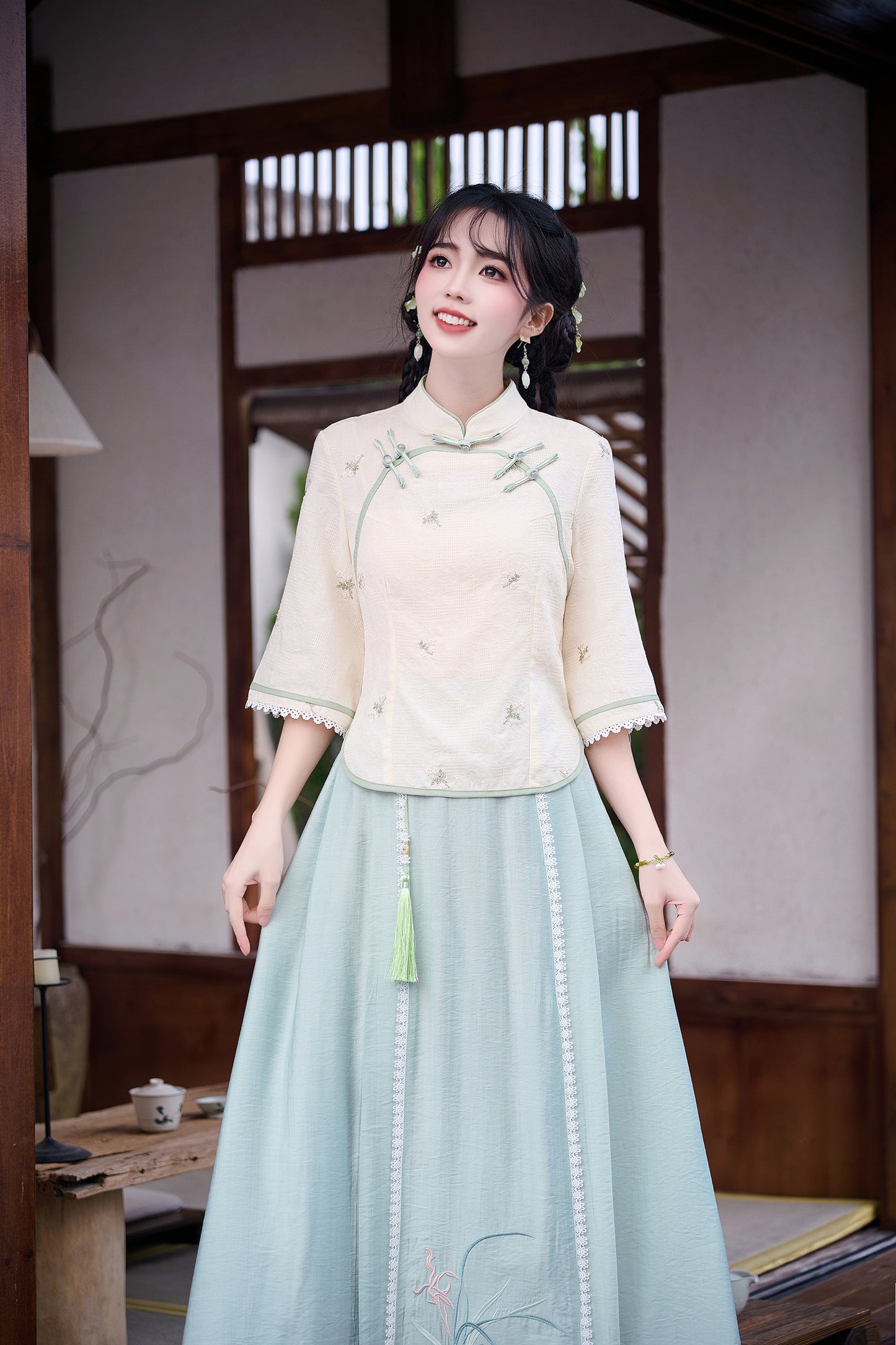 Lookbook Series Plus Size Printing Hanfu 2586+2587 Beige Blue