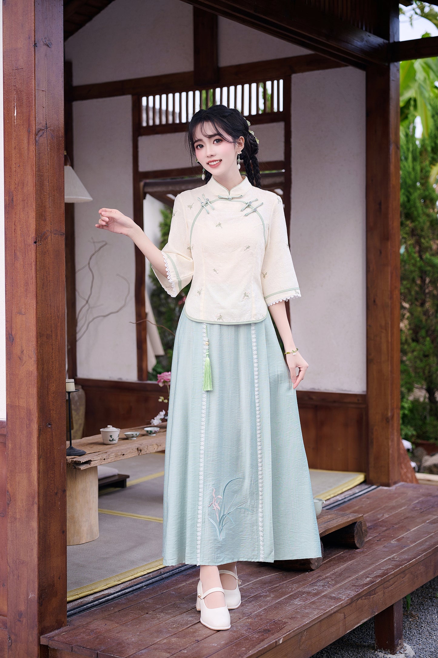 Lookbook Series Plus Size Printing Hanfu 2586+2587 Beige Blue