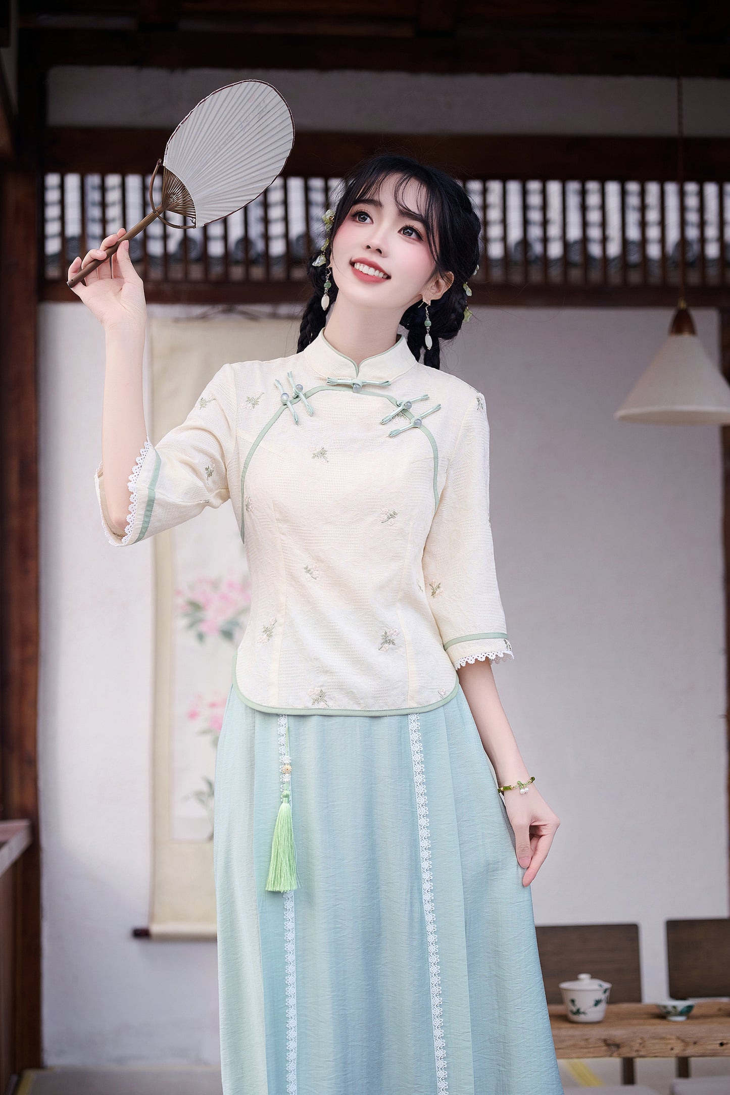 Lookbook Series Plus Size Printing Hanfu 2586+2587 Beige Blue