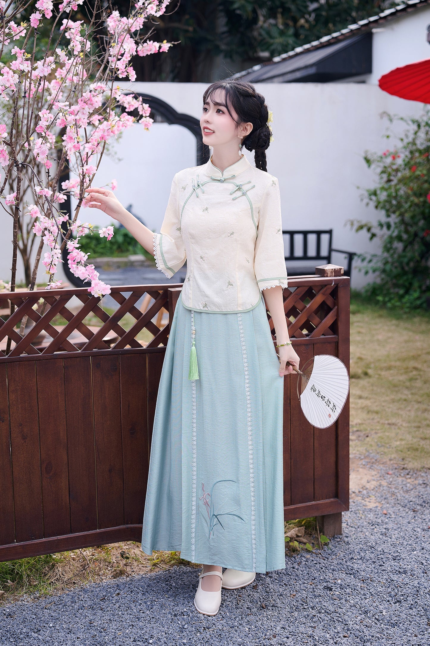 Lookbook Series Plus Size Printing Hanfu 2586+2587 Beige Blue