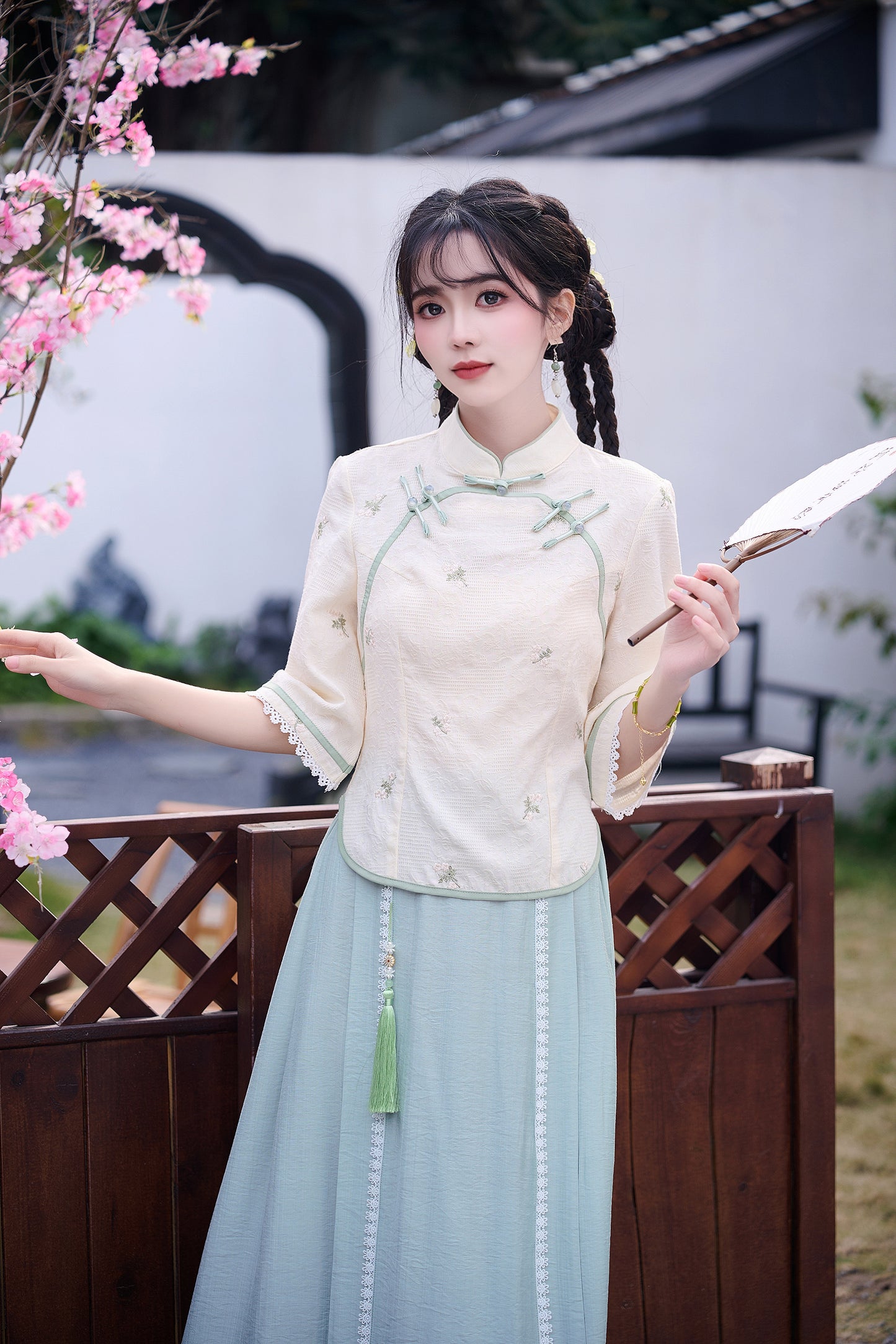 Lookbook Series Plus Size Printing Hanfu 2586+2587 Beige Blue