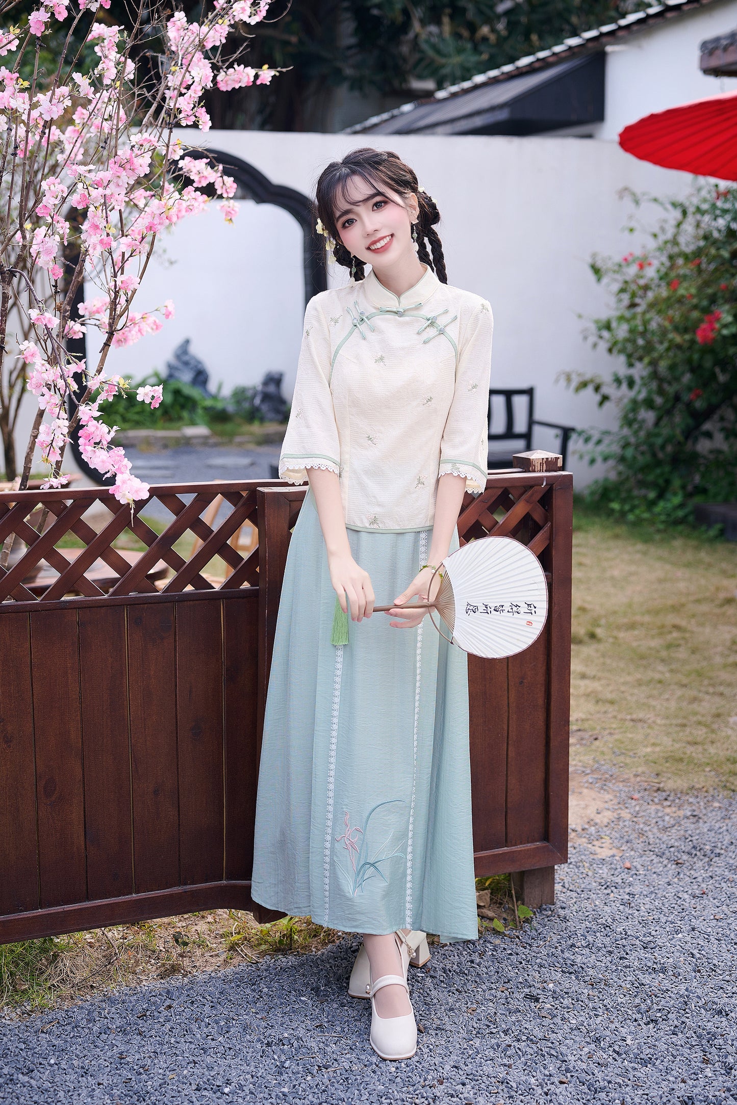 Lookbook Series Plus Size Printing Hanfu 2586+2587 Beige Blue