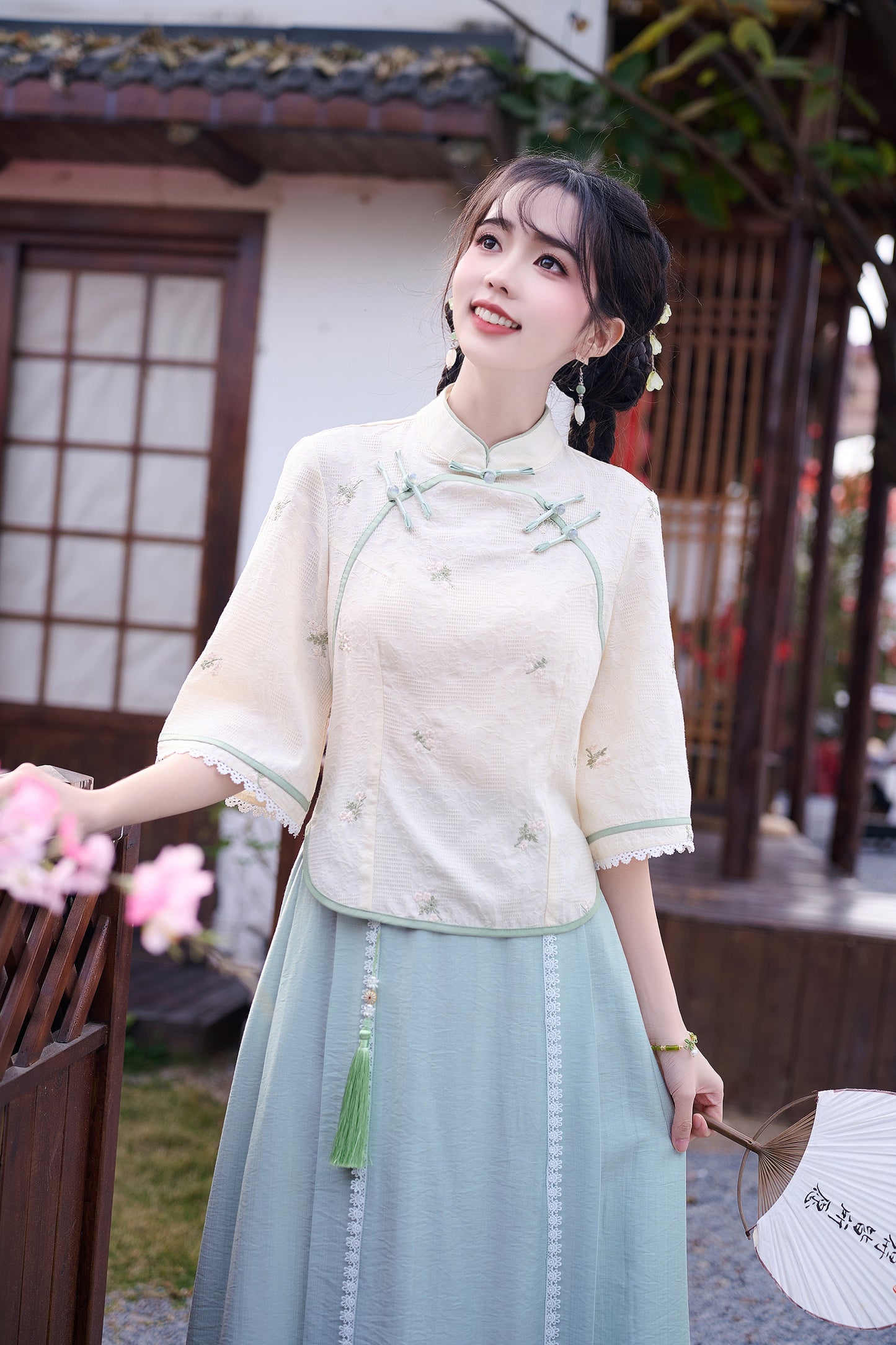Lookbook Series Plus Size Printing Hanfu 2586+2587 Beige Blue