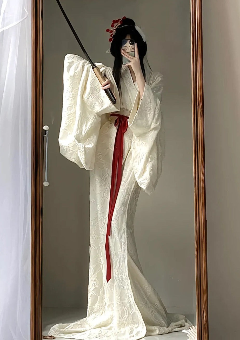 白い戦国ローブ: 古代中国の女性用漢服 - 2024 年新リリース