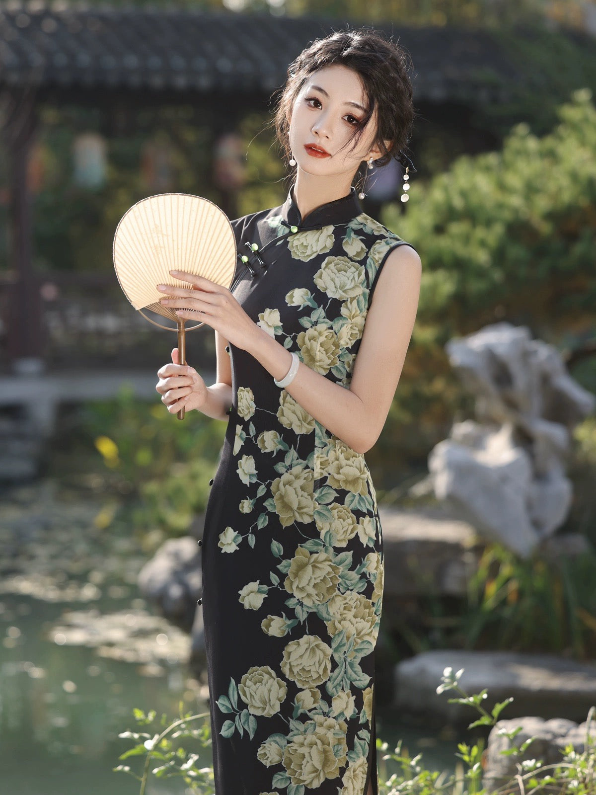 Elegant Floral Hanfu Qipao Cheongsam Dress Skirt, gifts for women 2024