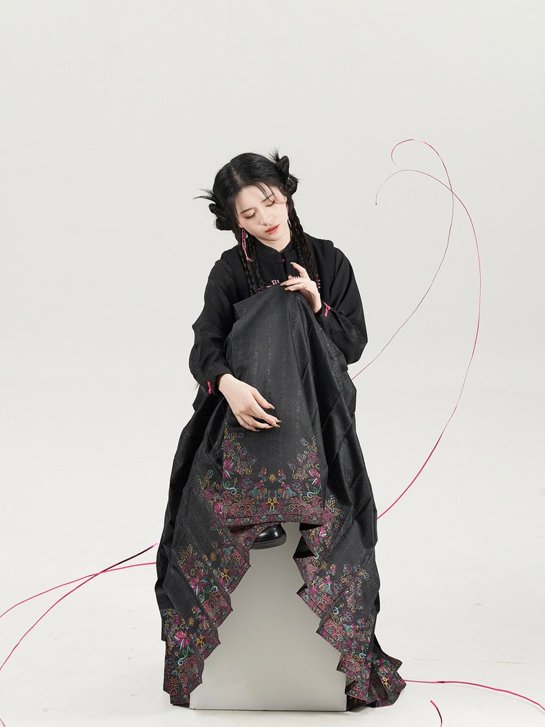 ネオン織り部門オリジナル明朝韓服スタンドカラー上杉ベスト新中国風の国民風ハーフレングススカート馬の顔スカート女性