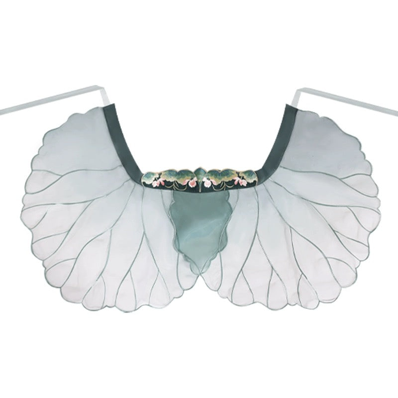 優美なロータス漢服アンサンブル: 2024 年春夏の刺繍入りヘジ スカート、ワイド スリーブ シャツ、エプロン、ショール