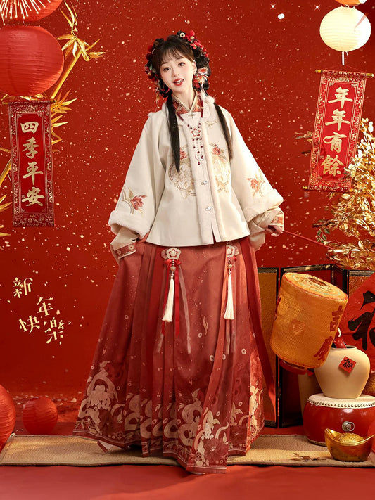 Han Element Series 2025 Hanfu Horse-Face Skirts Carmine