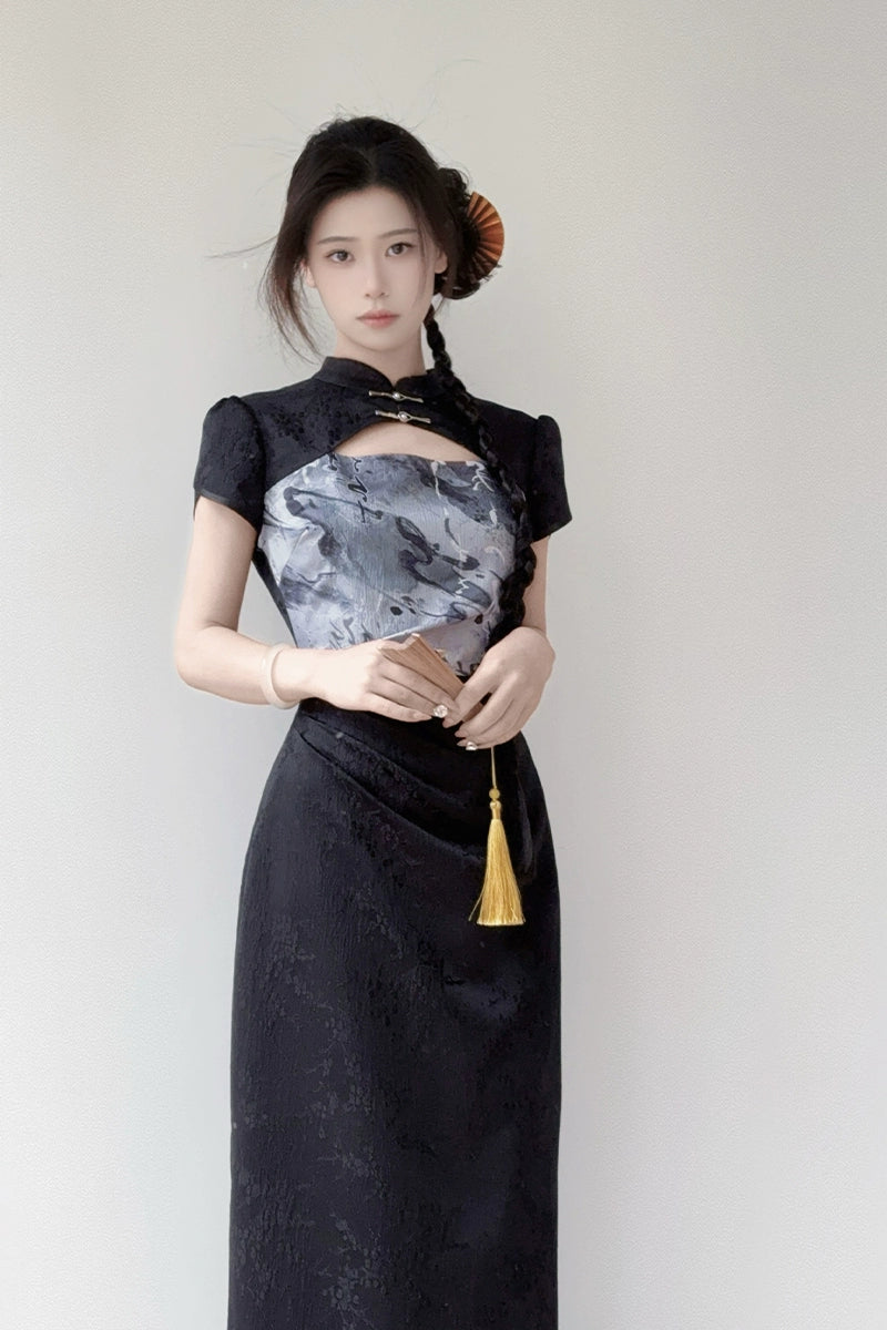 Flower Poetry Hanfu Cheongsam Crane Hiding Smoke