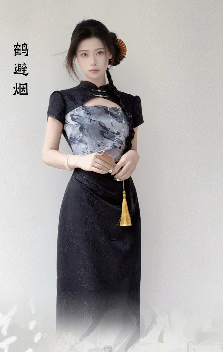 Flower Poetry Hanfu Cheongsam Crane Hiding Smoke