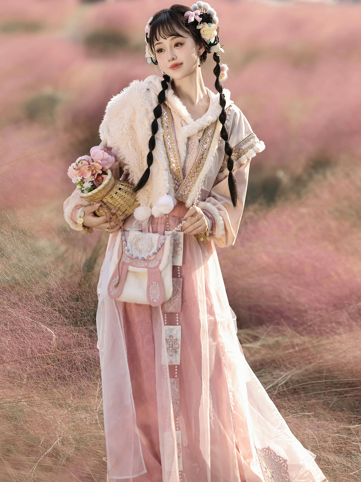 Han Element Series 2025 Hanfu Cross-Collar Tops Pink