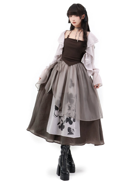 New Chinese Style Mix Slim Skirt Summer Suit