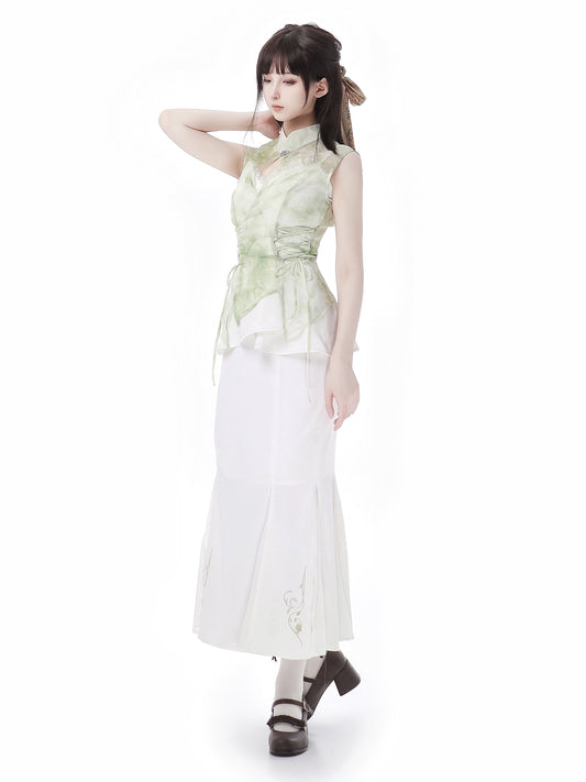 New Chinese Style Mix Slim Skirt Su Wen Suit
