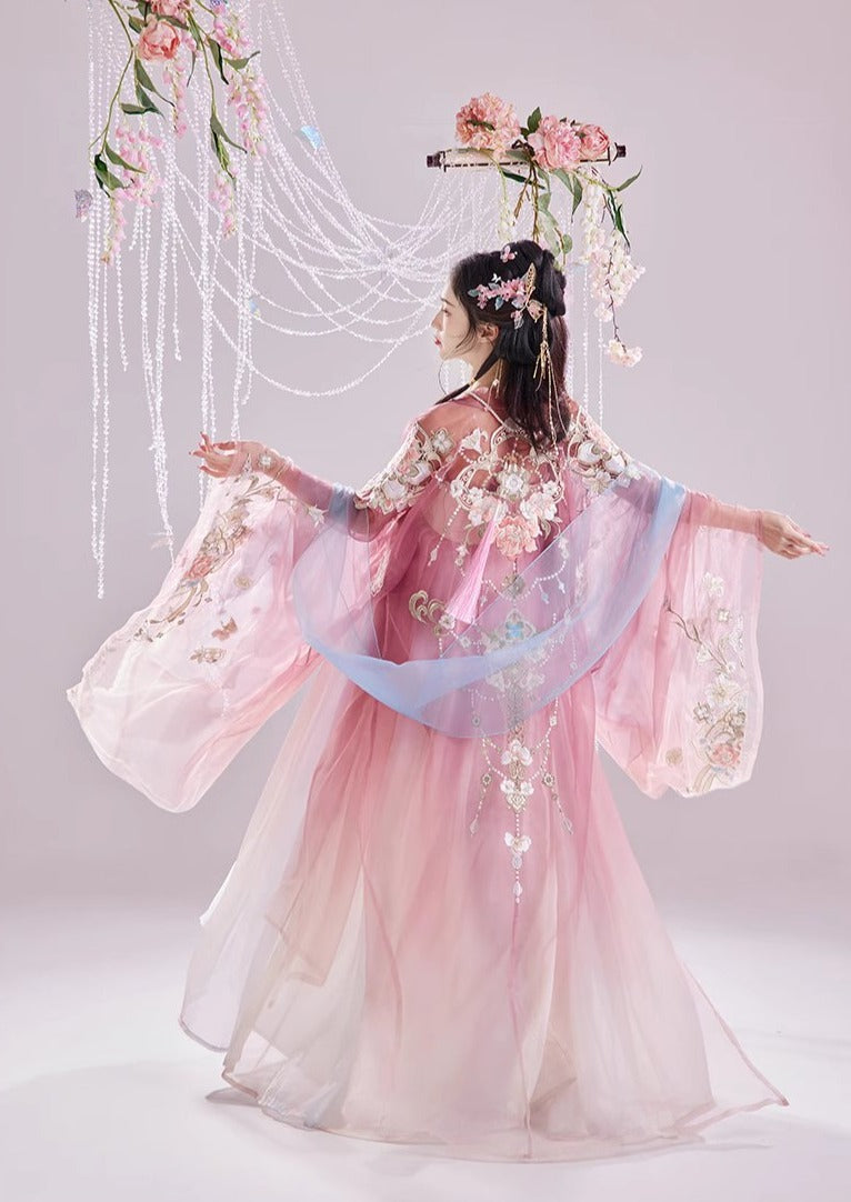 オリジナル漢服 3 点: 唐時代にインスピレーションを得たアンサンブル、刺繍入りの Hezi スカート、春の洗練された漢要素をフィーチャー