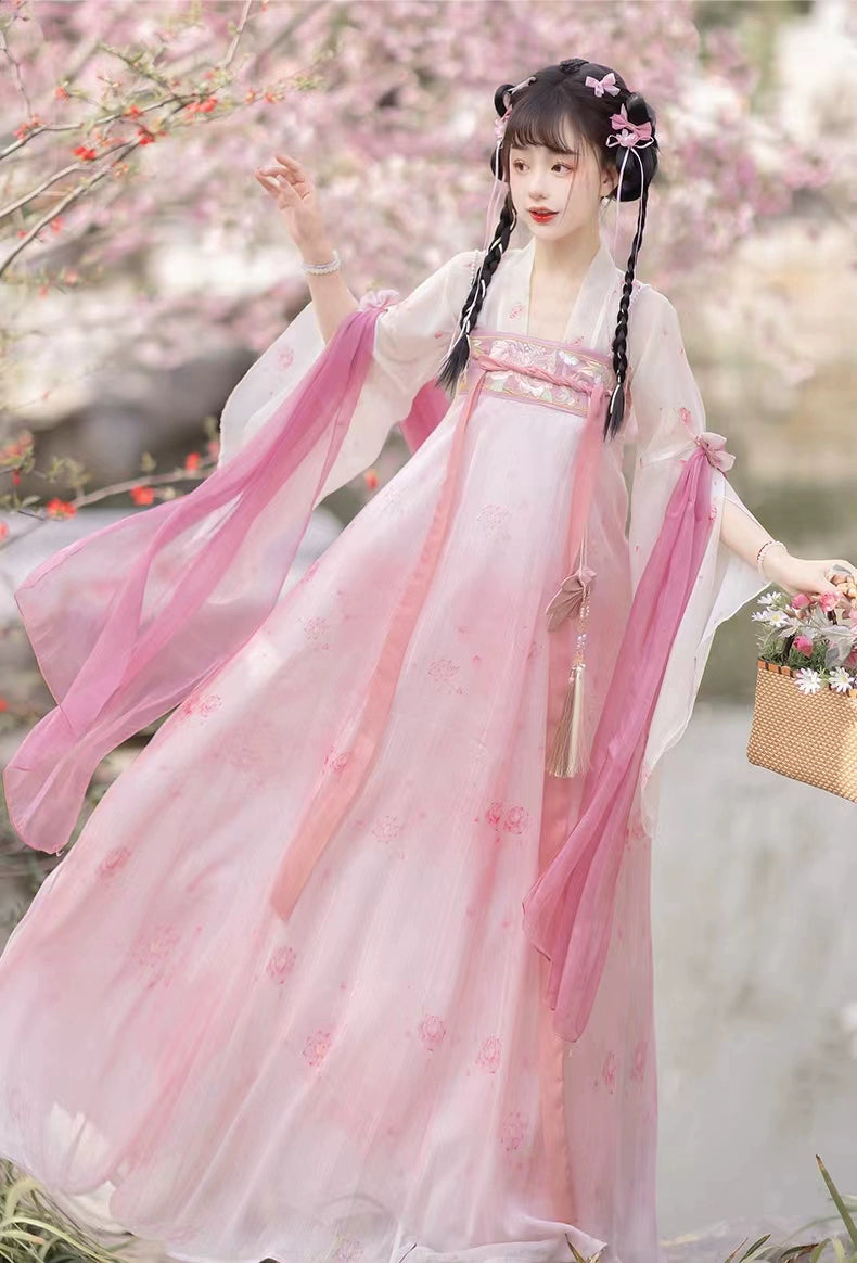 Hanfu women's clothing Tang Dynasty chest-high One piece pink