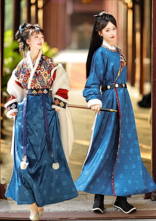 本物のオリジナル: 唐時代にインスピレーションを得た女性の冬のお祭り用漢服 3 点漢服セット