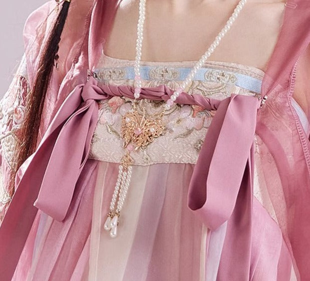 オリジナル漢服 3 点: 唐時代にインスピレーションを得たアンサンブル、刺繍入りの Hezi スカート、春の洗練された漢要素をフィーチャー
