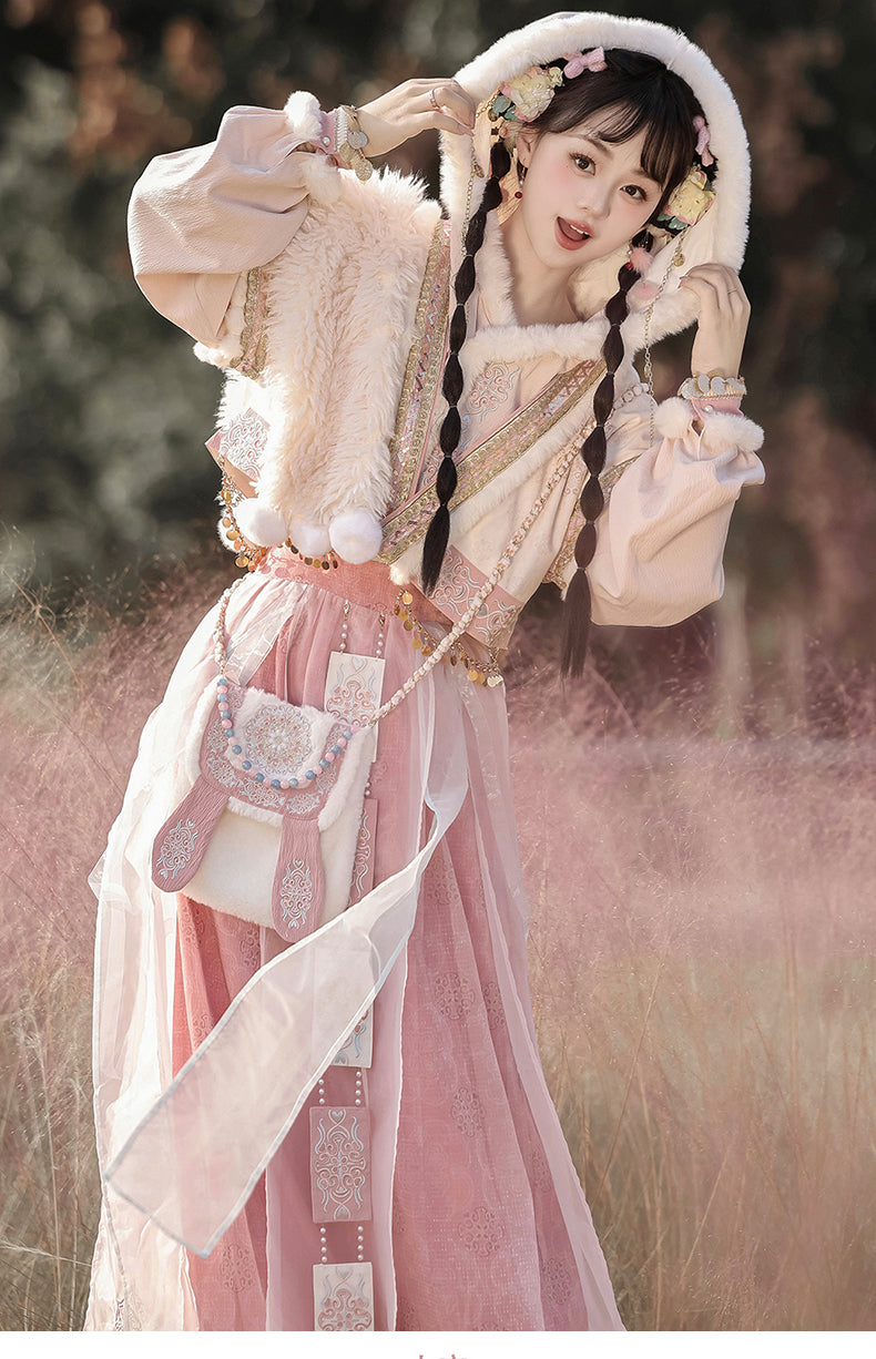 Han Element Series 2025 Hanfu Cross-Collar Tops Pink