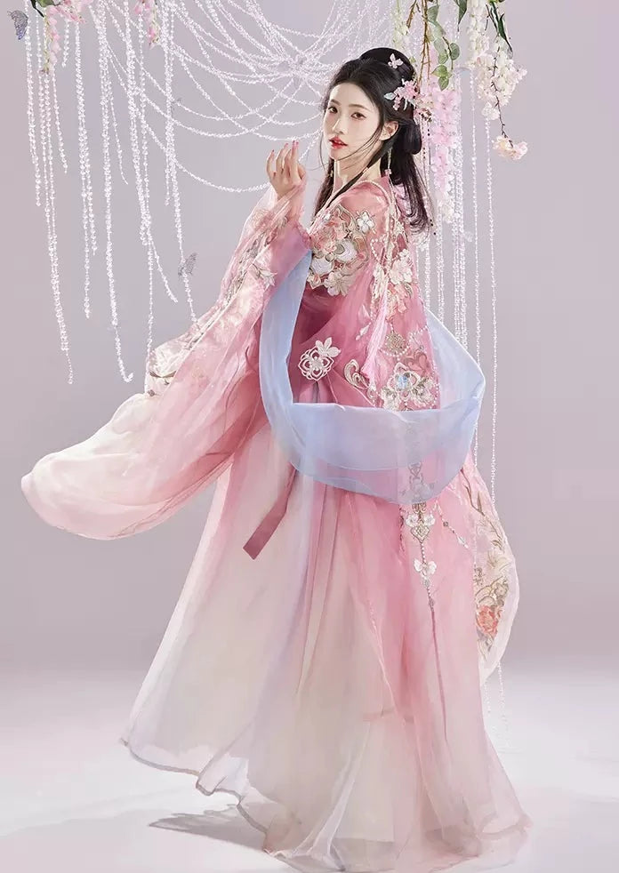 オリジナル漢服 3 点: 唐時代にインスピレーションを得たアンサンブル、刺繍入りの Hezi スカート、春の洗練された漢要素をフィーチャー