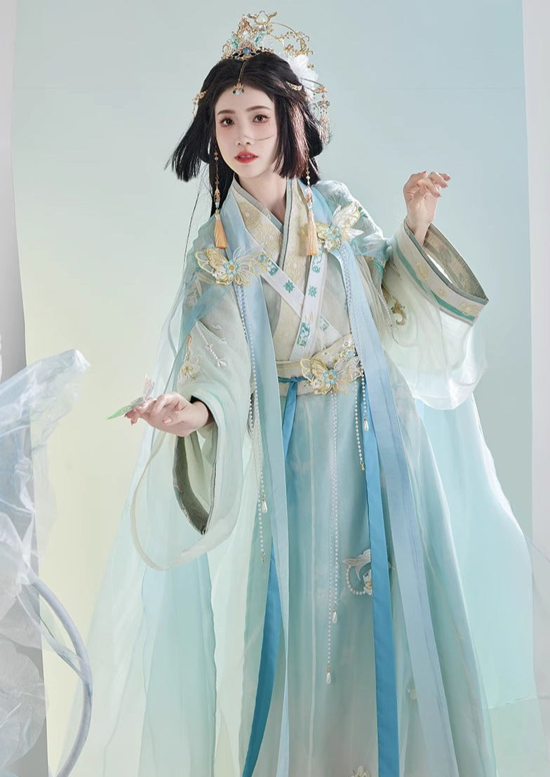 5 ピースのオリジナル漢服: 春と夏向けに改良されたデザインと複雑な刺繍を施した晋王朝風のマント