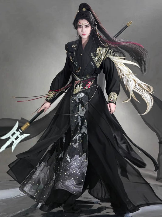 Male Hanfu Tang Dynasty Black Gold Bird