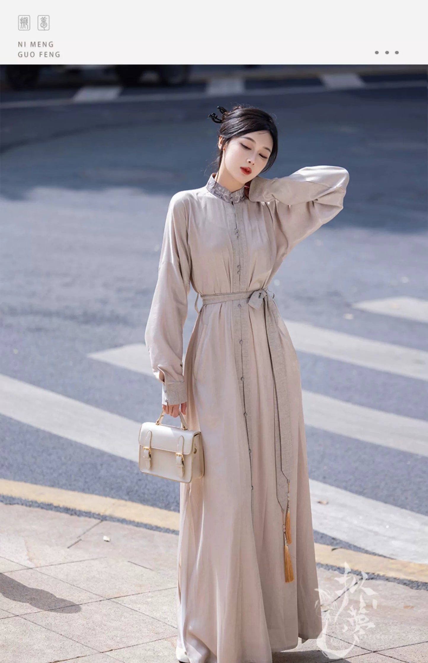 オリジナルの洗練された漢服アンサンブル:春夏のシックな毎日のためのマンダリンカラーのロングシャツドレス