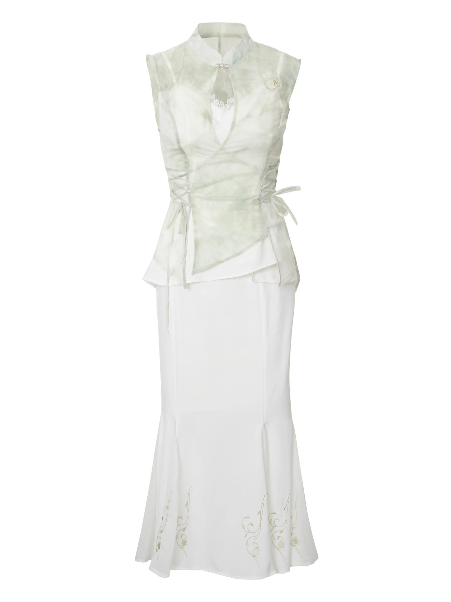 New Chinese Style Mix Slim Skirt Su Wen Suit