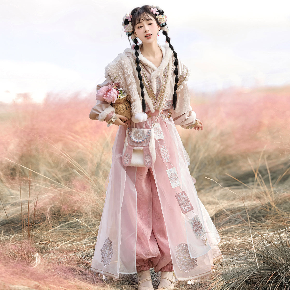 Han Element Series 2025 Hanfu Cross-Collar Tops Pink