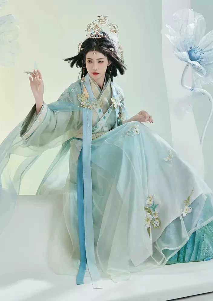 5 ピースのオリジナル漢服: 春と夏向けに改良されたデザインと複雑な刺繍を施した晋王朝風のマント